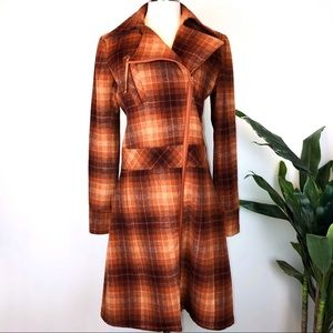 70s Vintage Plaid Wool Coat